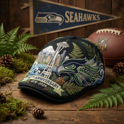 Seattle Seahawks 50th Anniversary Embroidered Flat Cap