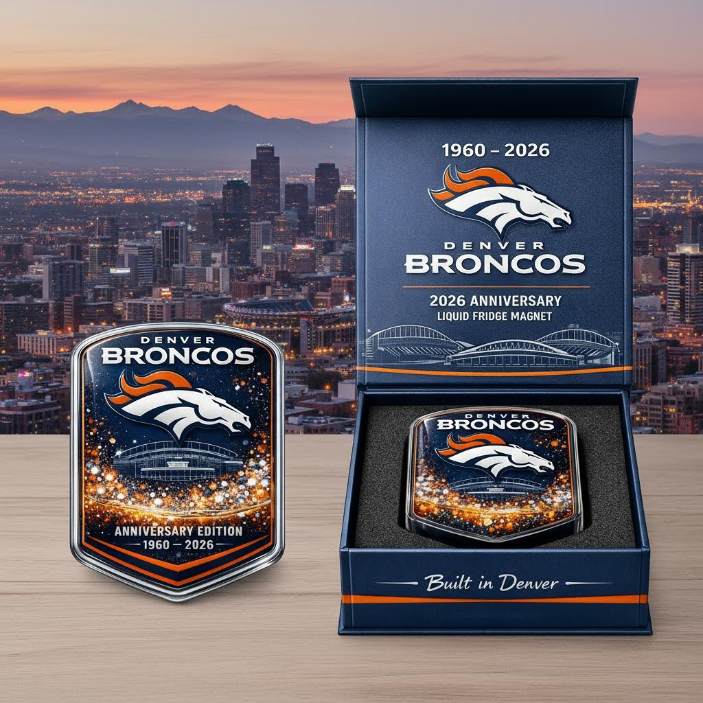 Denver Broncos 2026 Anniversary Liquid Motion Fridge Magnet