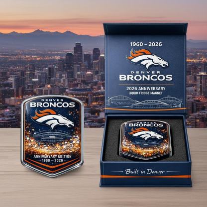 Denver Broncos 2026 Anniversary Liquid Motion Fridge Magnet