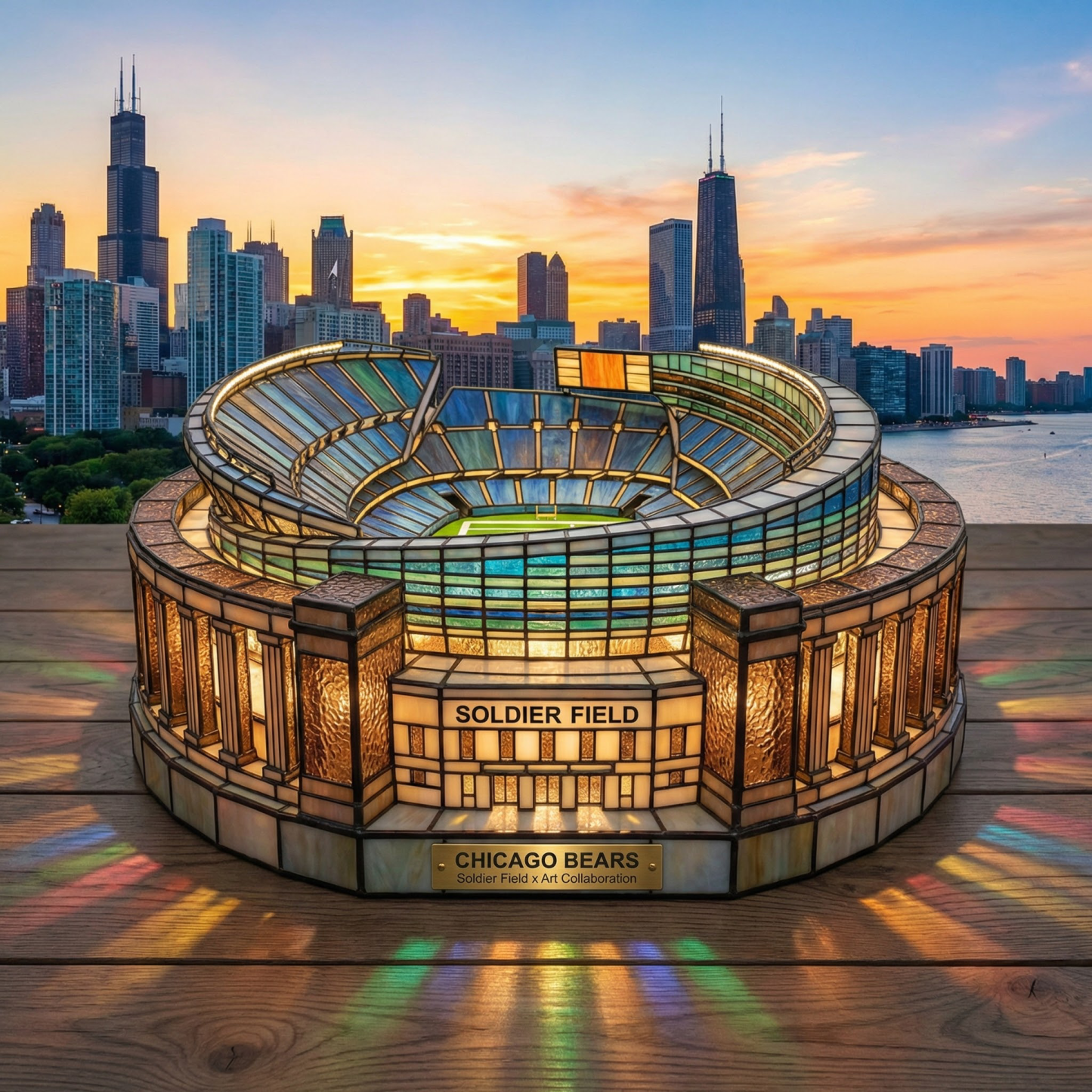 Soldier Field Stained Glass Lamp