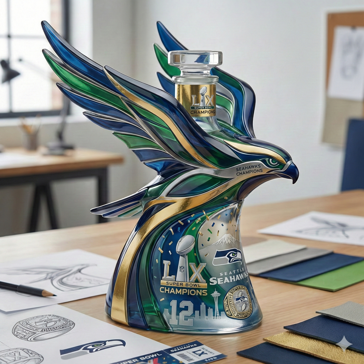 Seattle Seahawks Super Bowl Champions Glass Bottle