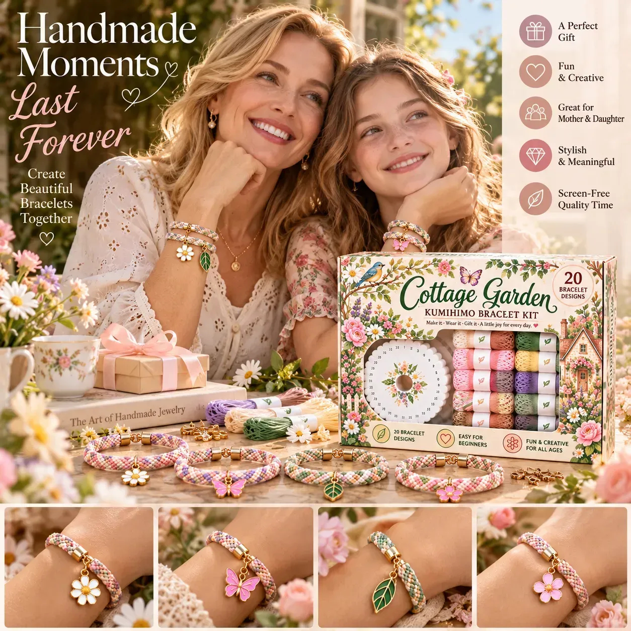 🌸Cottage Garden Kumihimo Bracelet Making Kit – DIY Braided Friendship Bracelets & Creative Gift Set ✨Beginners Friendily