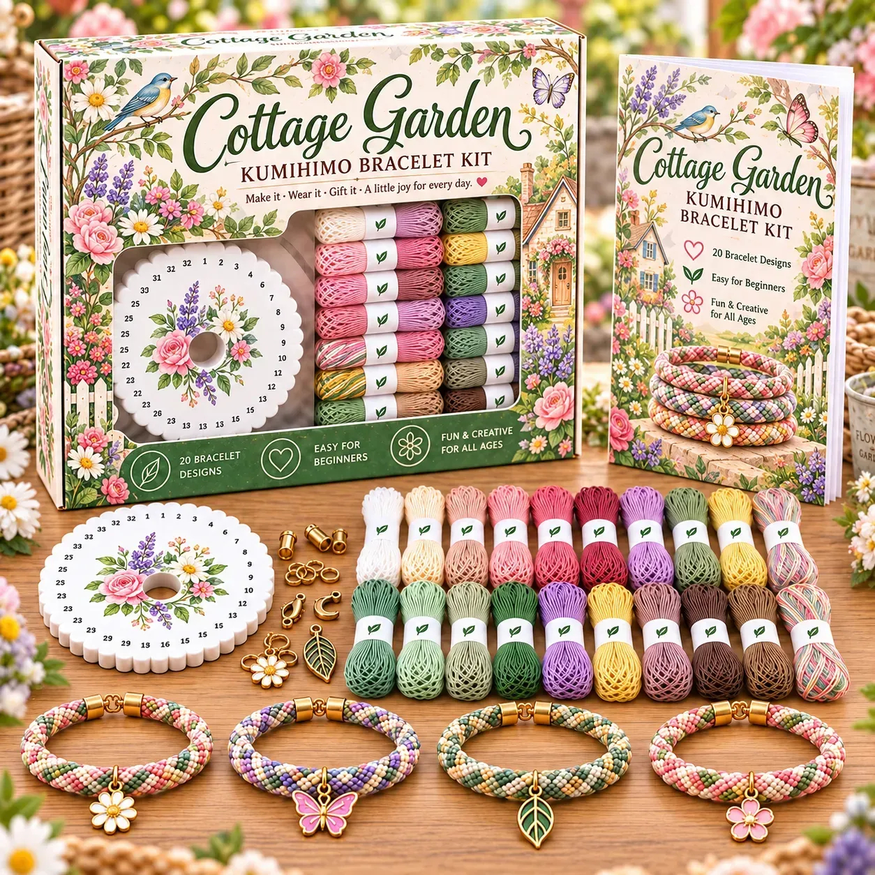 🌸Cottage Garden Kumihimo Bracelet Making Kit – DIY Braided Friendship Bracelets & Creative Gift Set ✨Beginners Friendily