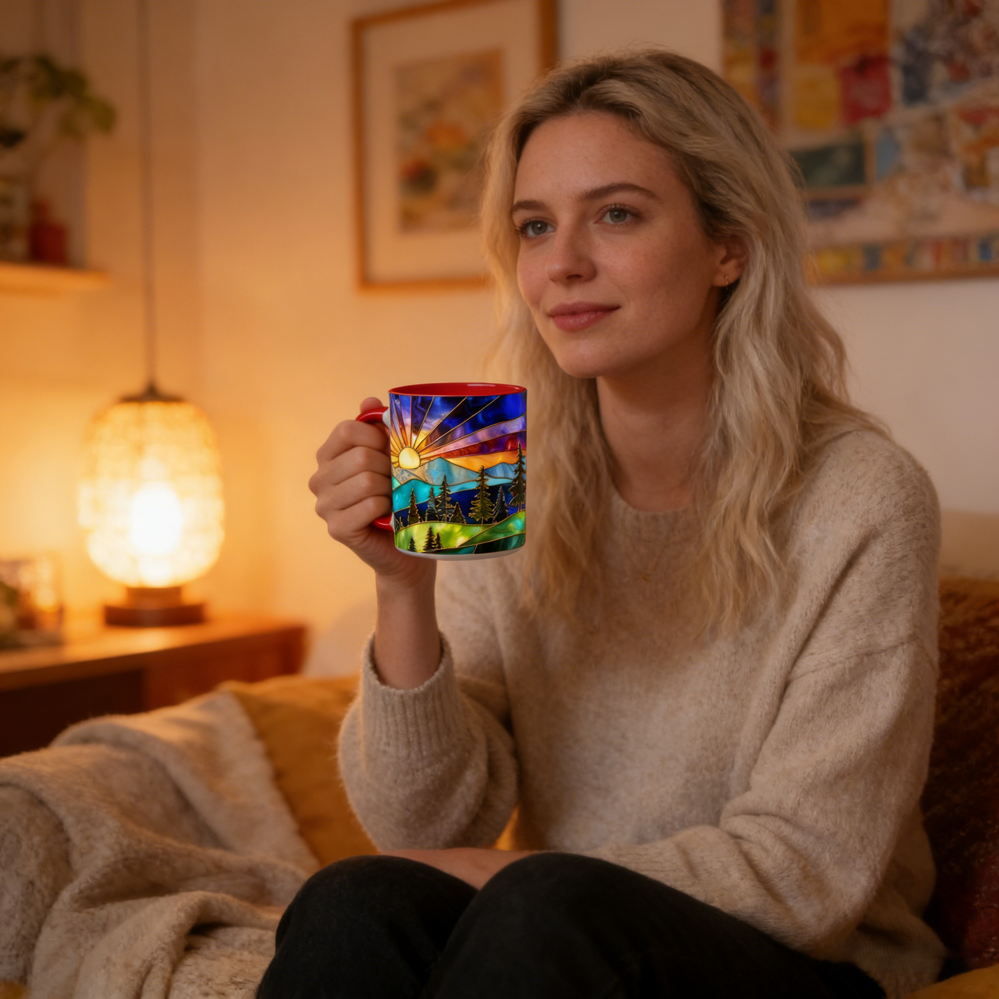 Imitation Stained Glass Mountain Landscape Mug | WSMug54