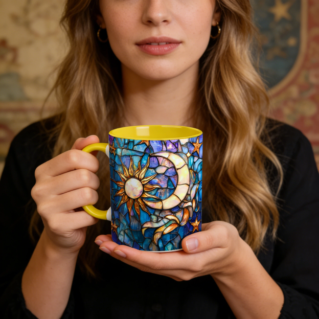 Stained Glass Look Celestial Moon and Stars Ceramic Mug | WSMug03