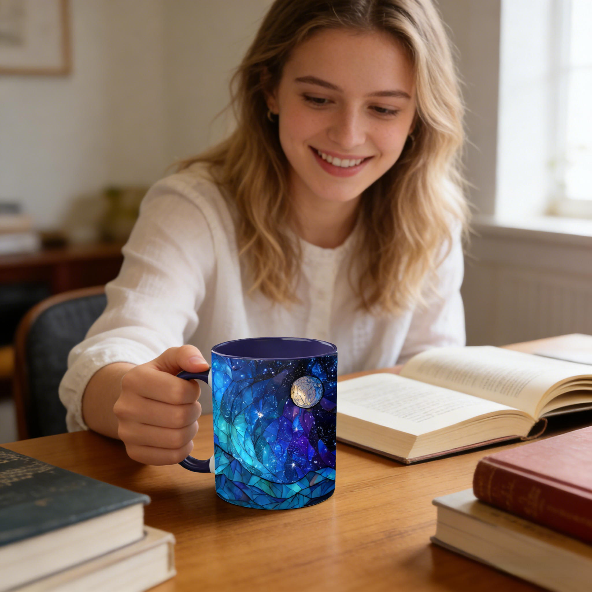 Stained Glass Starry Sky Mountain Ceramic Mug | WSMug09