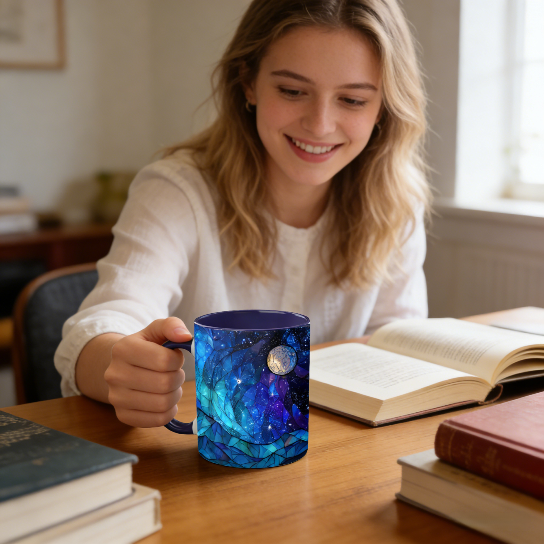 Stained Glass Starry Sky Mountain Ceramic Mug | WSMug09