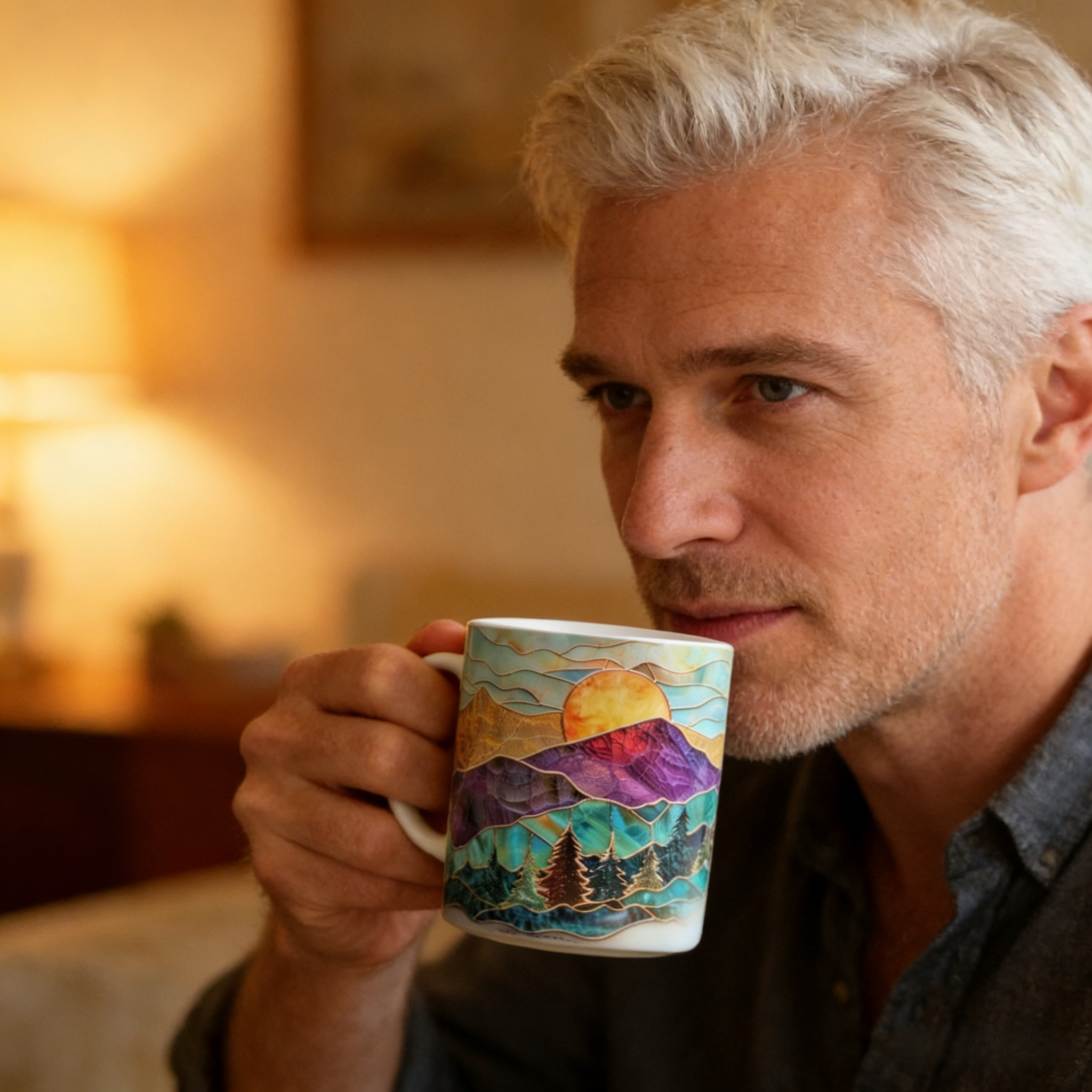 Imitation Stained Glass Mountain Landscape Mug | WSMug51