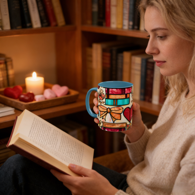 Imitation Stained Glass Bookshelf Heart-Shaped Mug | WSMug42