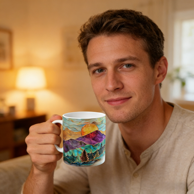Imitation Stained Glass Mountain Landscape Mug | WSMug51