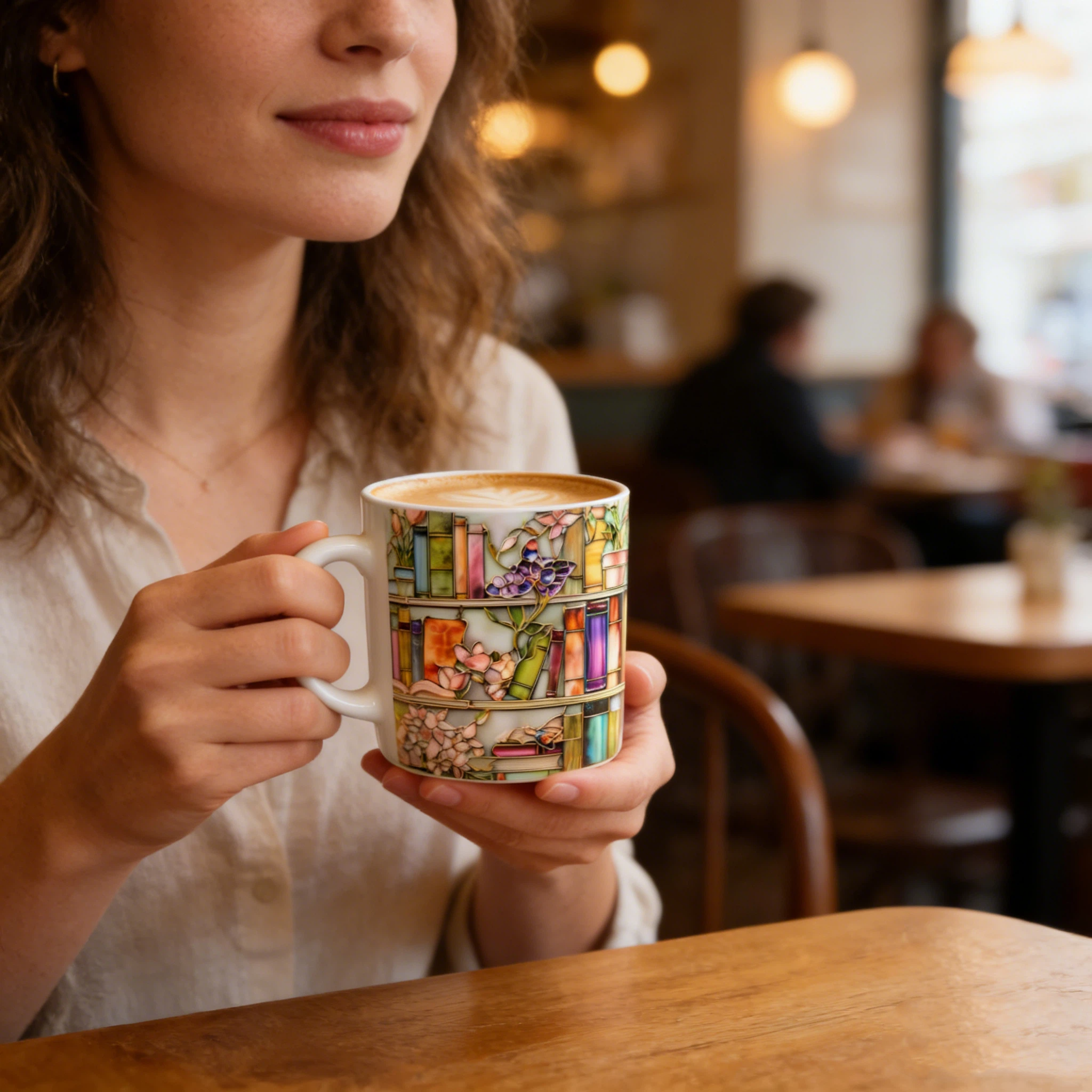 Stained Glass Look Floral Bookshelf Ceramic Mug | WSMug02