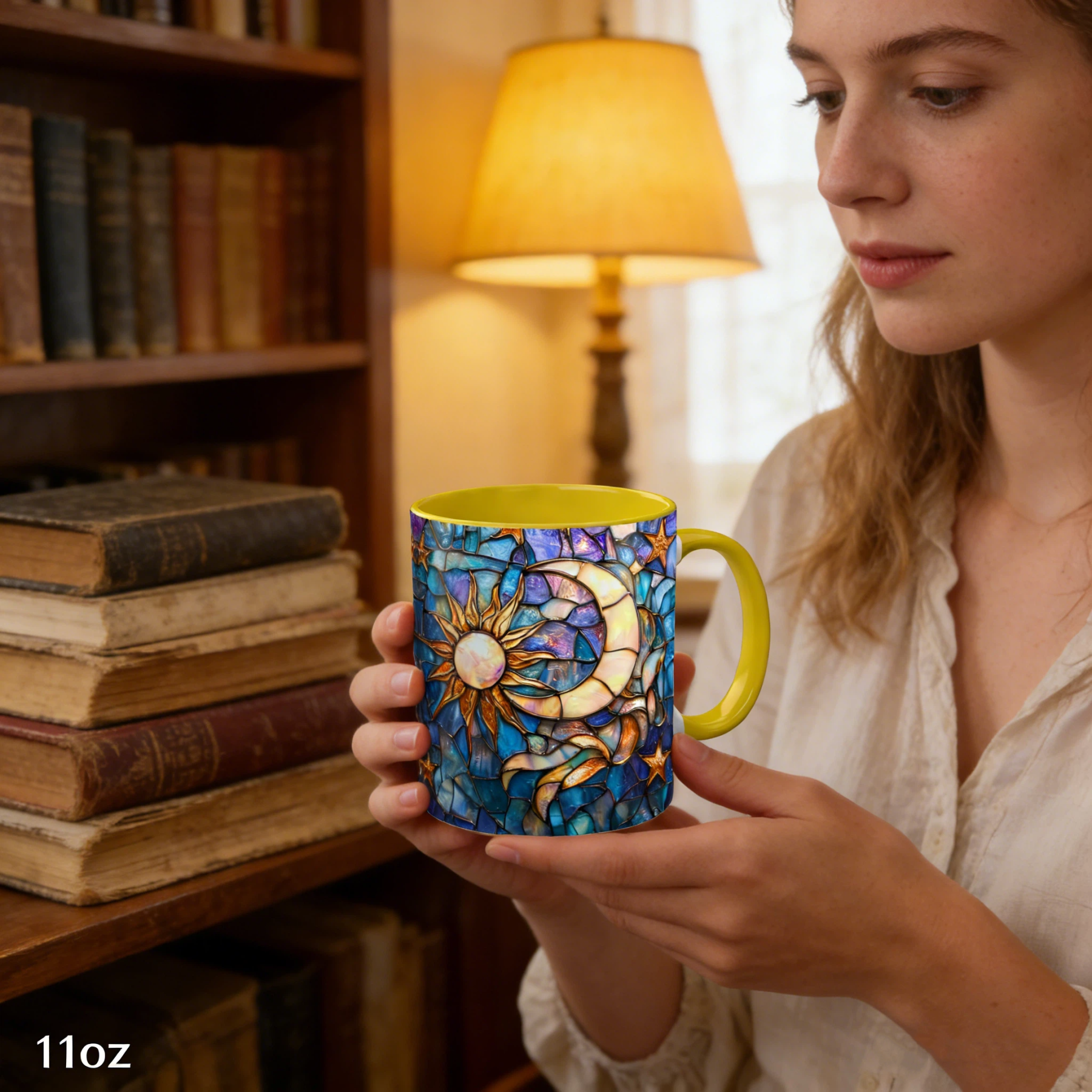 Stained Glass Look Celestial Moon and Stars Ceramic Mug | WSMug03