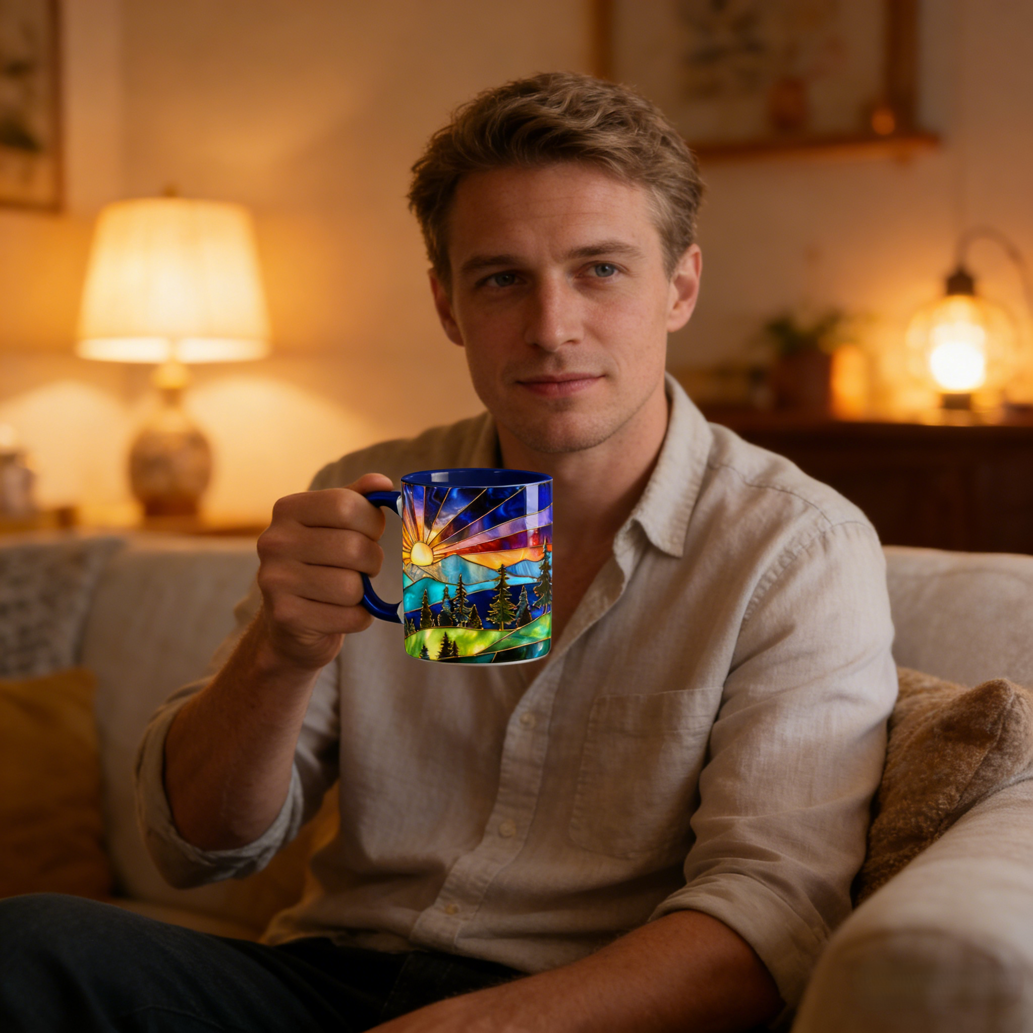 Imitation Stained Glass Mountain Landscape Mug | WSMug54