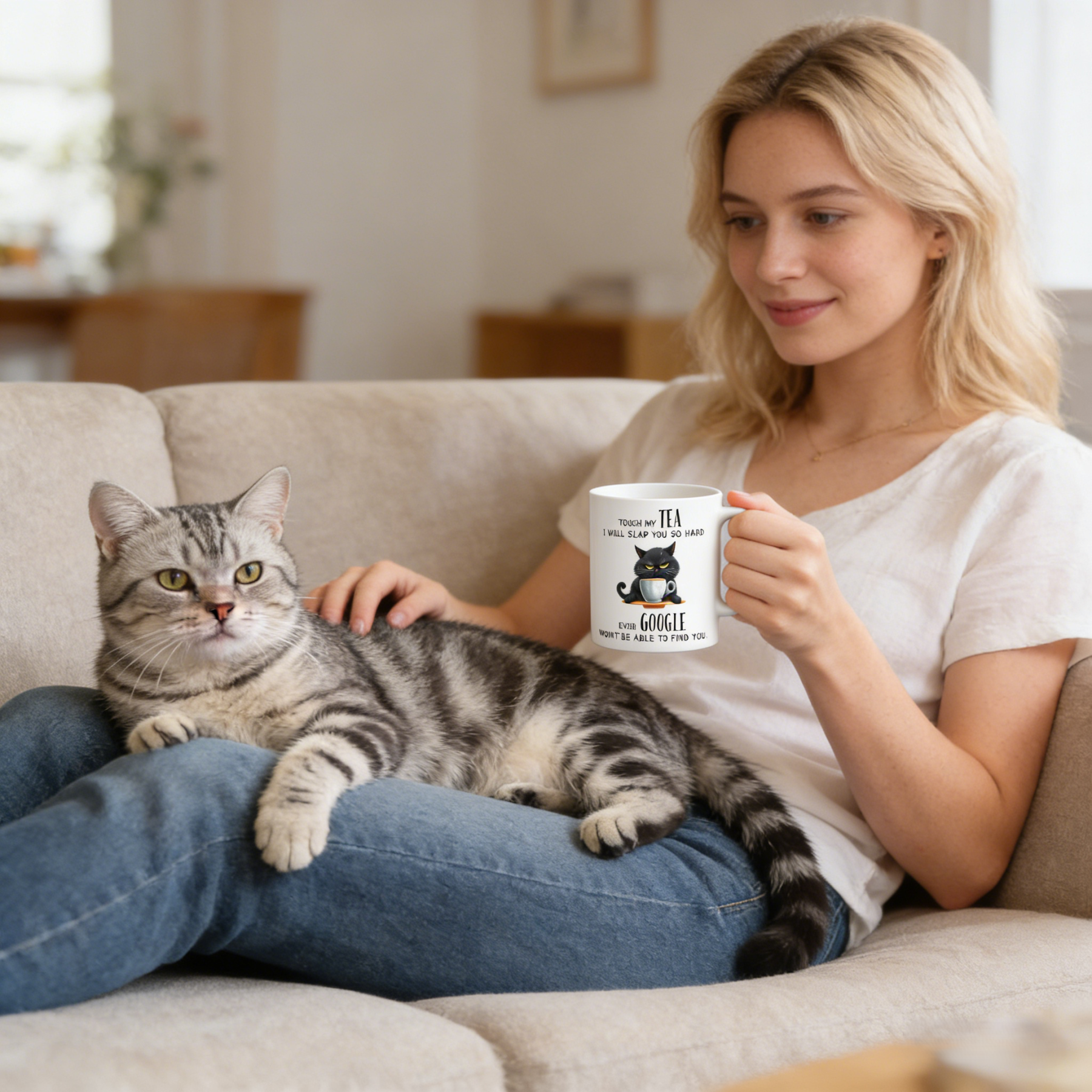 Touch My Tea Even Google Wont Be Able To Find You Funny Cat Mug | WSMug58