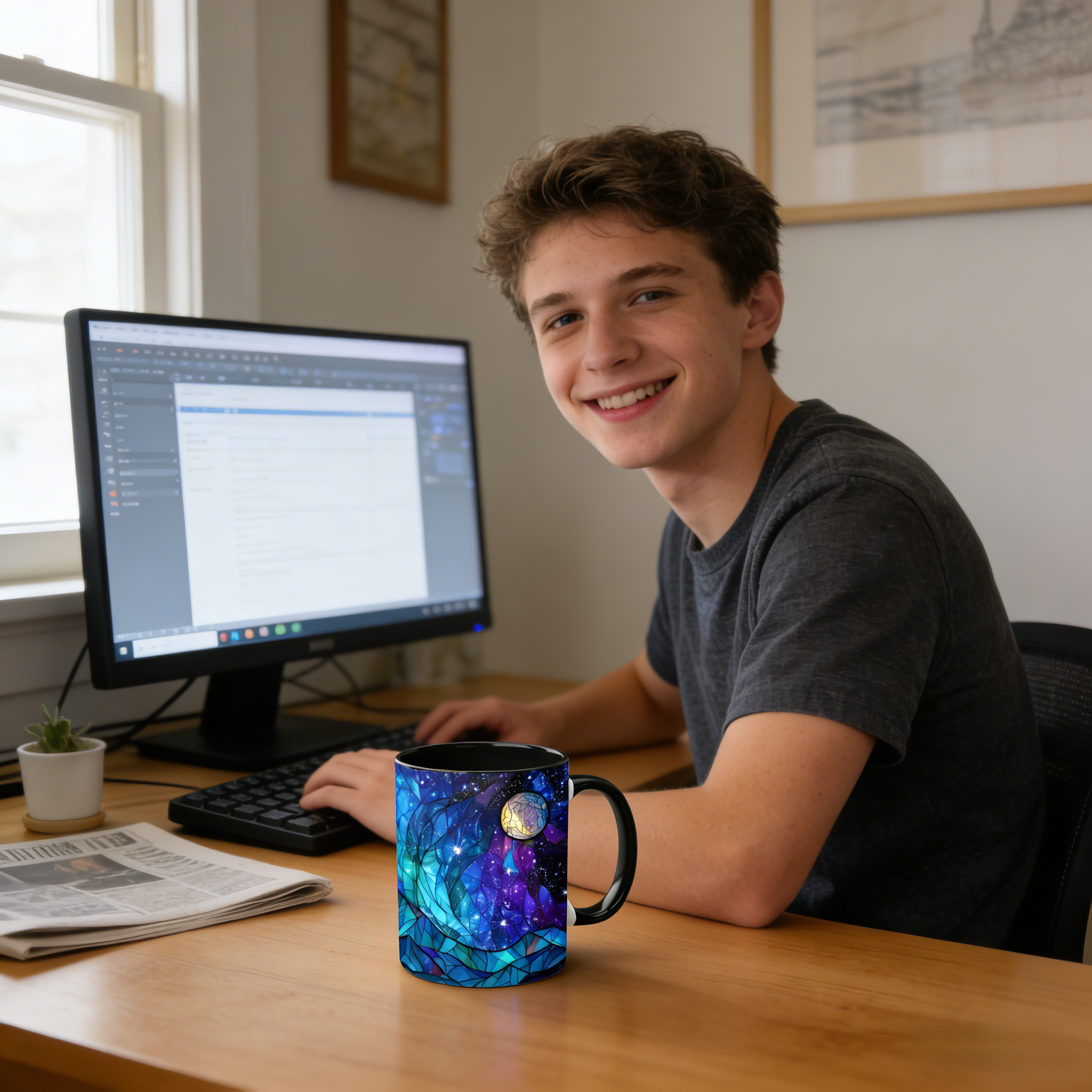 Stained Glass Starry Sky Mountain Ceramic Mug | WSMug09