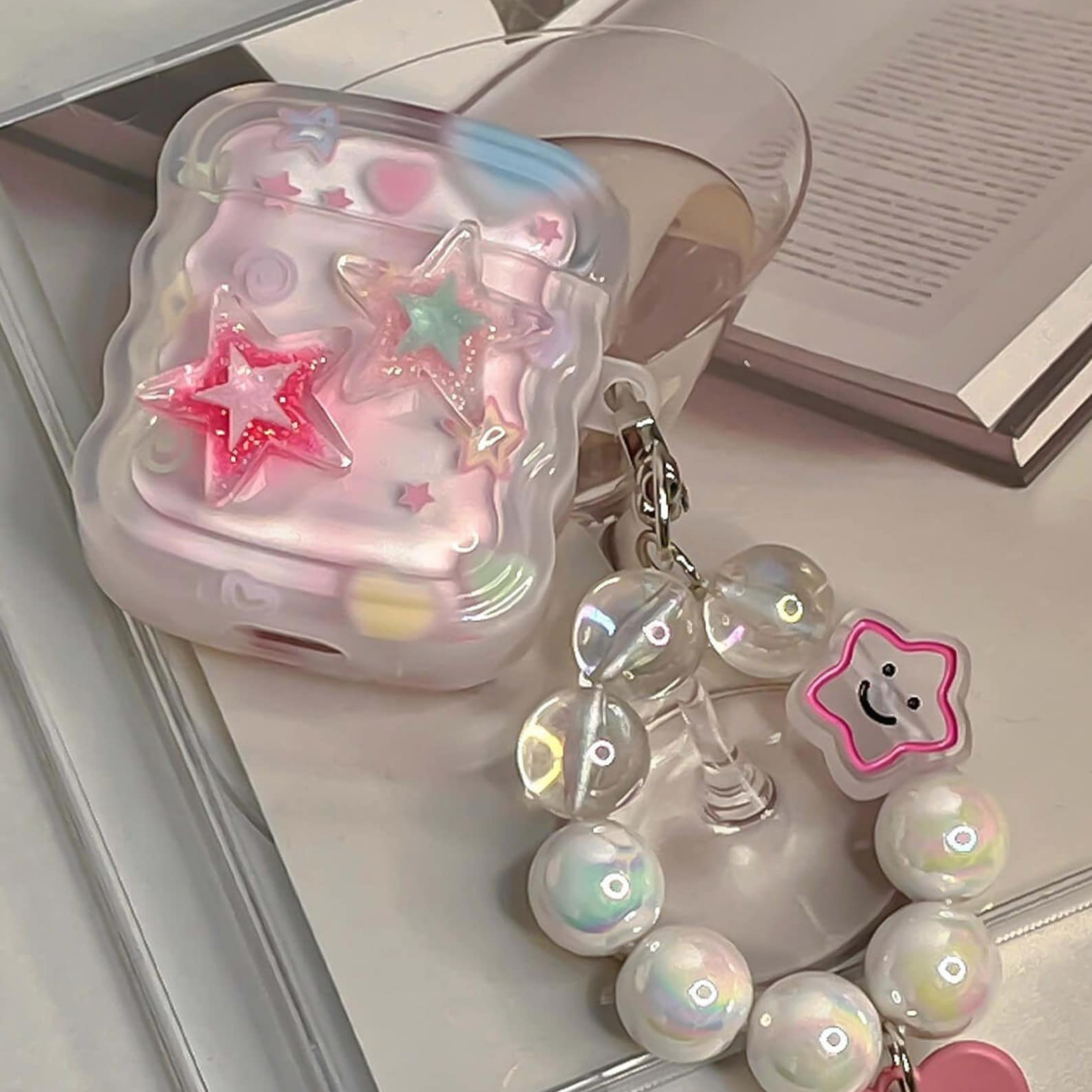 Stars Wavy AirPods Case with Cute Keyring | OFPod07