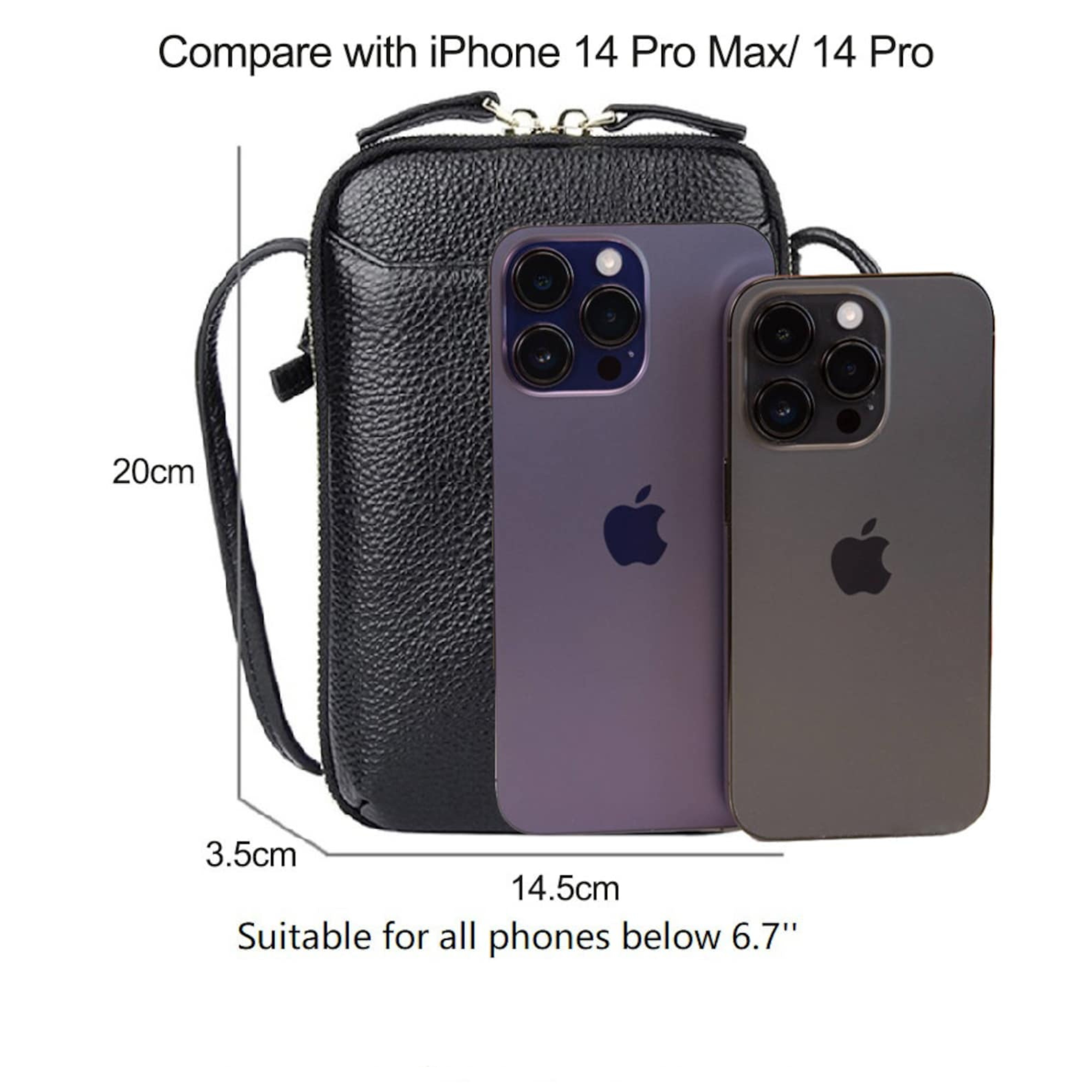 Personalized Adjustable Strap Zip Card Slot Leather Phone Bags | OFBag01