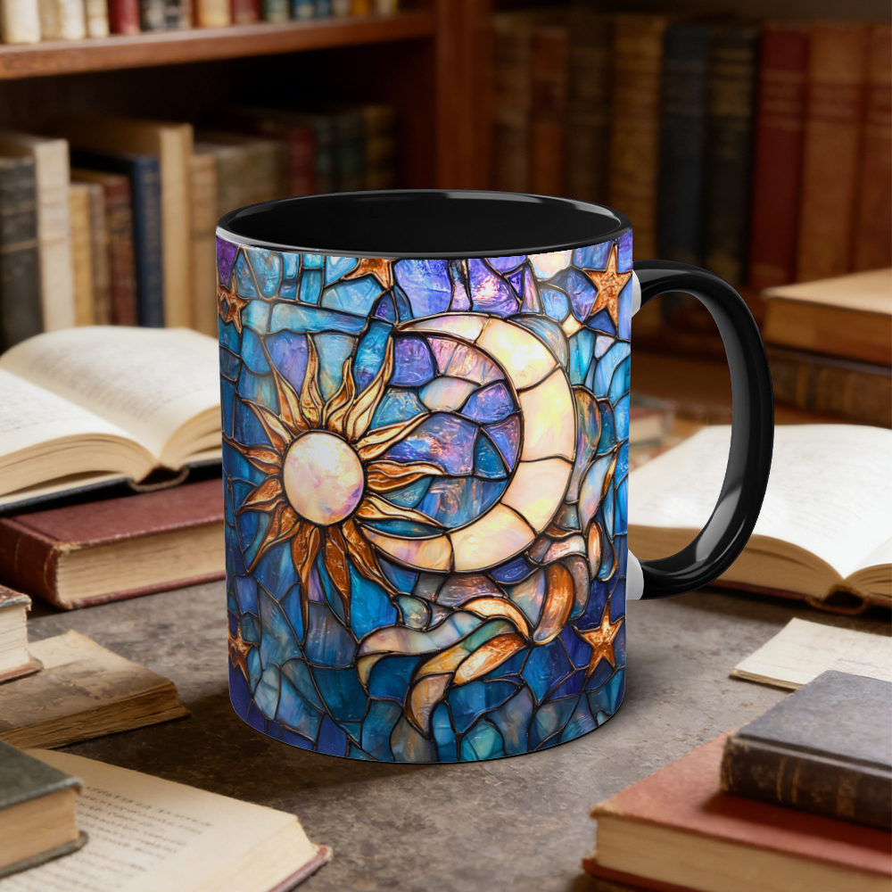 Stained Glass Look Celestial Moon and Stars Ceramic Mug | WSMug03