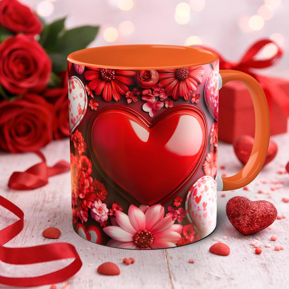 Imitation Stained Glass Bright Red Rose Heart-Shaped Mug | WSMug39