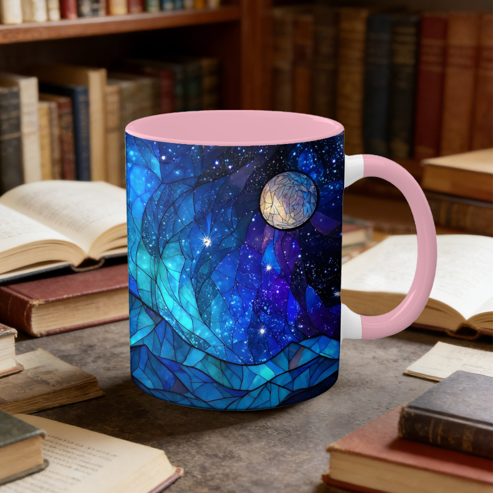 Stained Glass Starry Sky Mountain Ceramic Mug | WSMug09