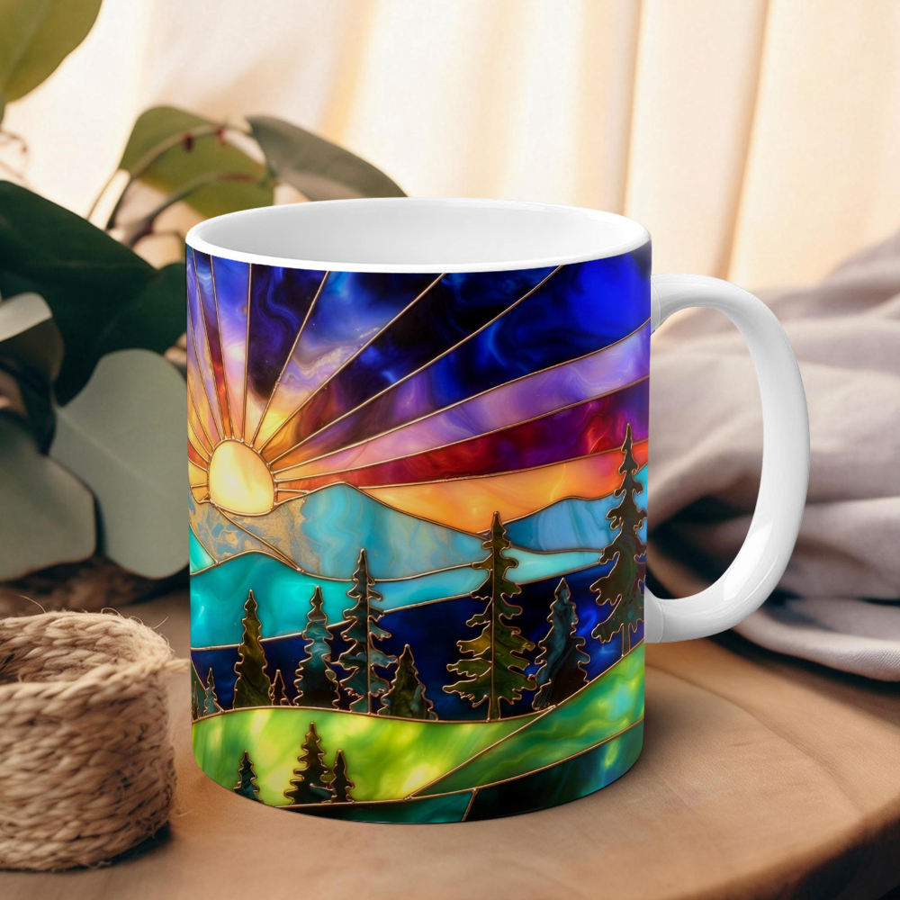 Imitation Stained Glass Mountain Landscape Mug | WSMug54