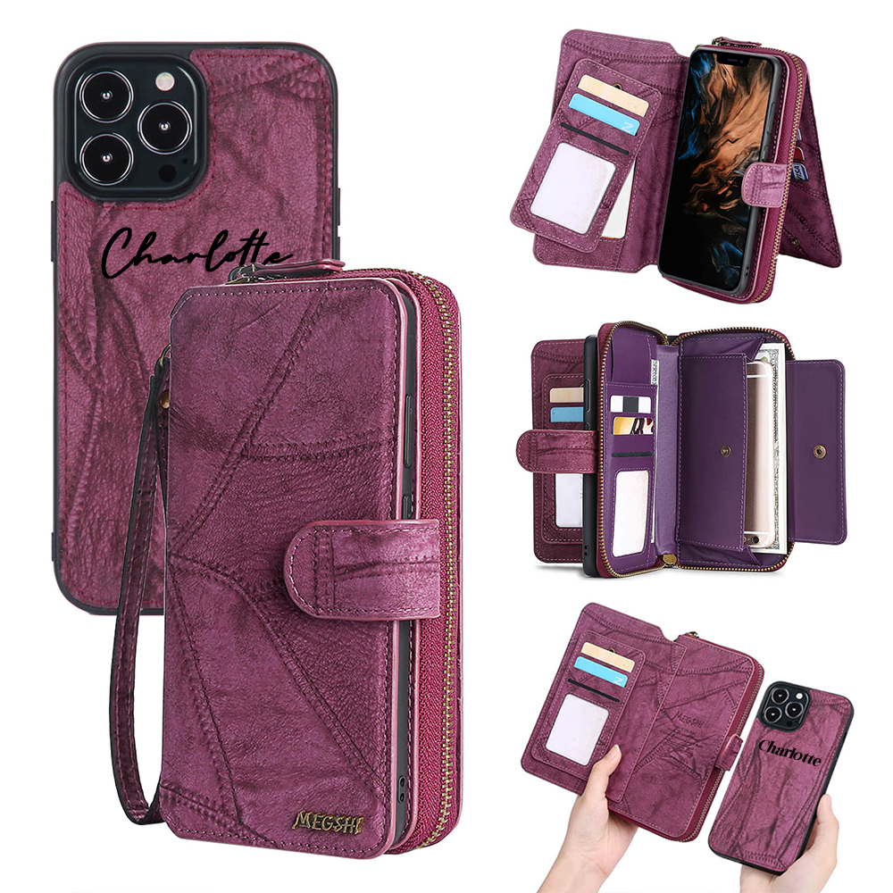 Personalised Monogram Zipper Wallet Detachable Phone Case | OFCase122