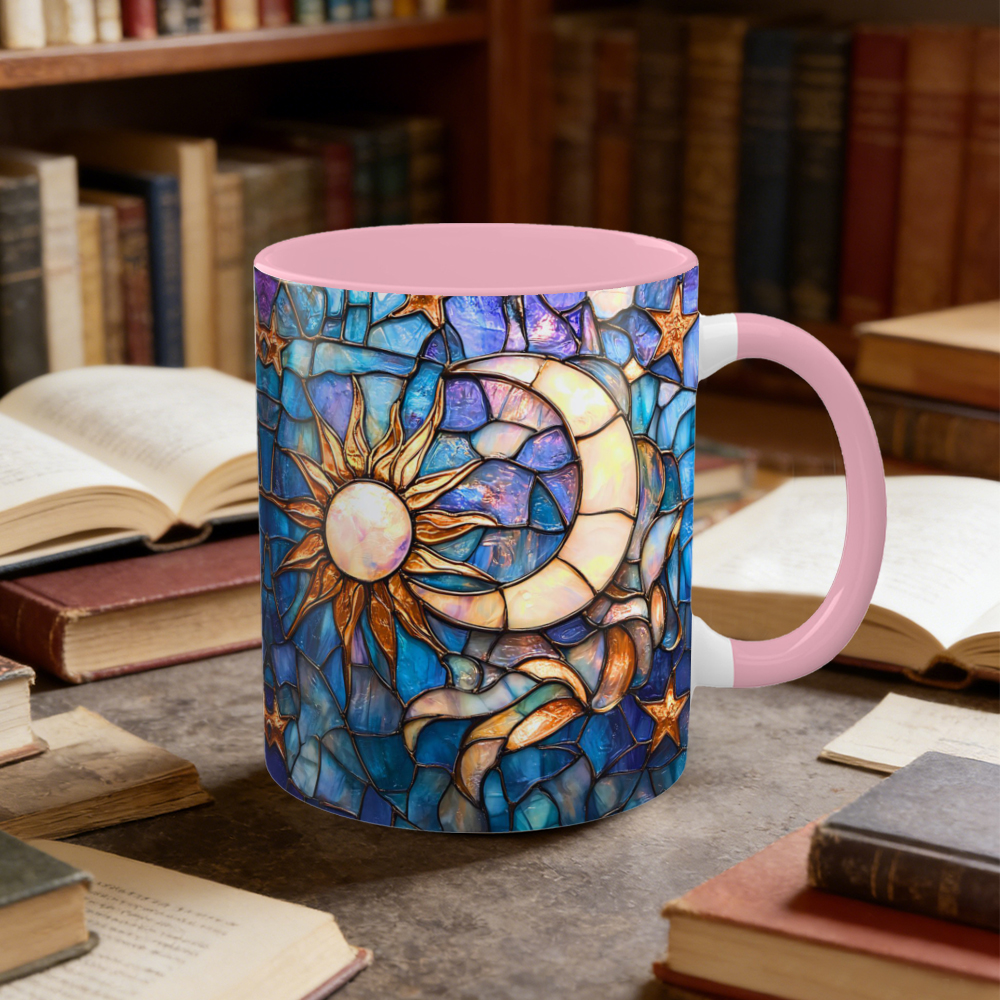 Stained Glass Look Celestial Moon and Stars Ceramic Mug | WSMug03