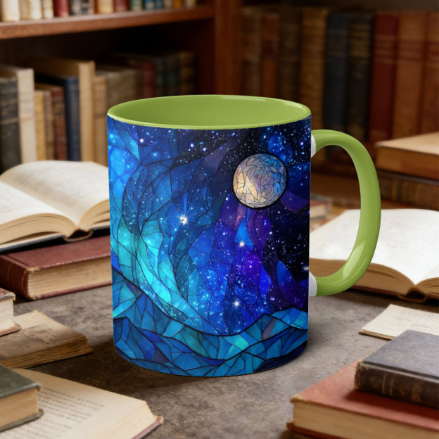 Stained Glass Starry Sky Mountain Ceramic Mug | WSMug09