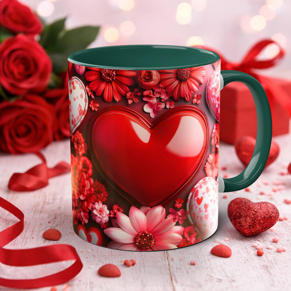 Imitation Stained Glass Bright Red Rose Heart-Shaped Mug | WSMug39