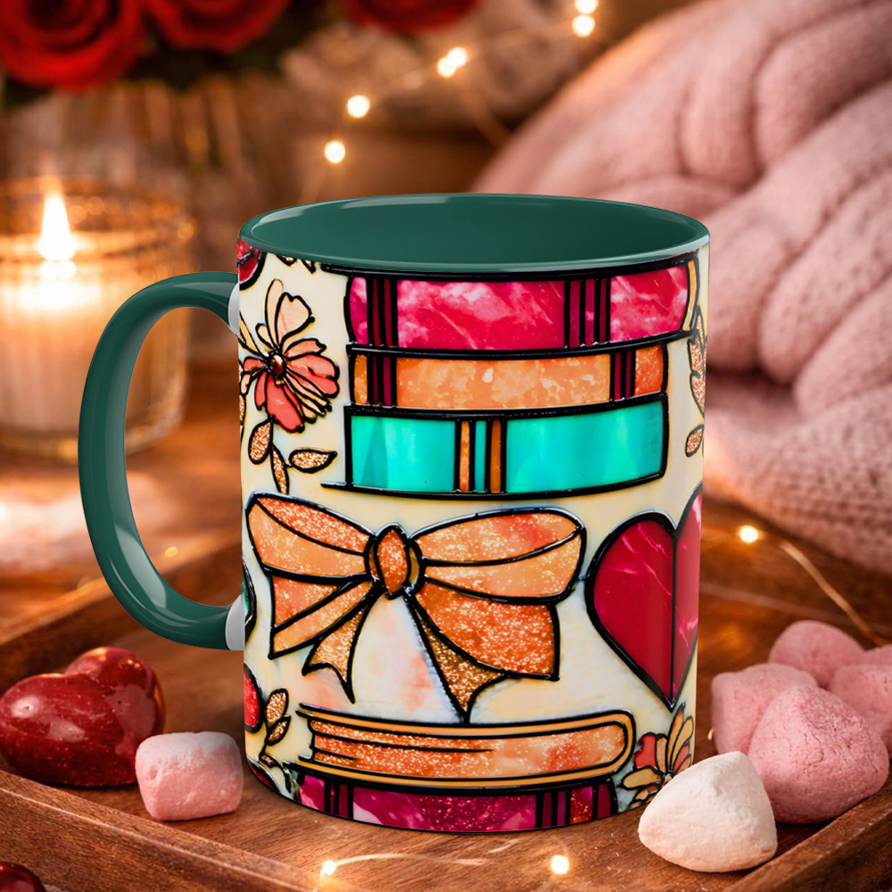 Imitation Stained Glass Bookshelf Heart-Shaped Mug | WSMug42