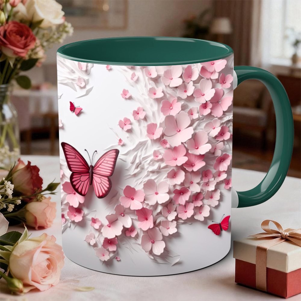 Butterfly And Pink Flower Ceramic Mug | WSMug45