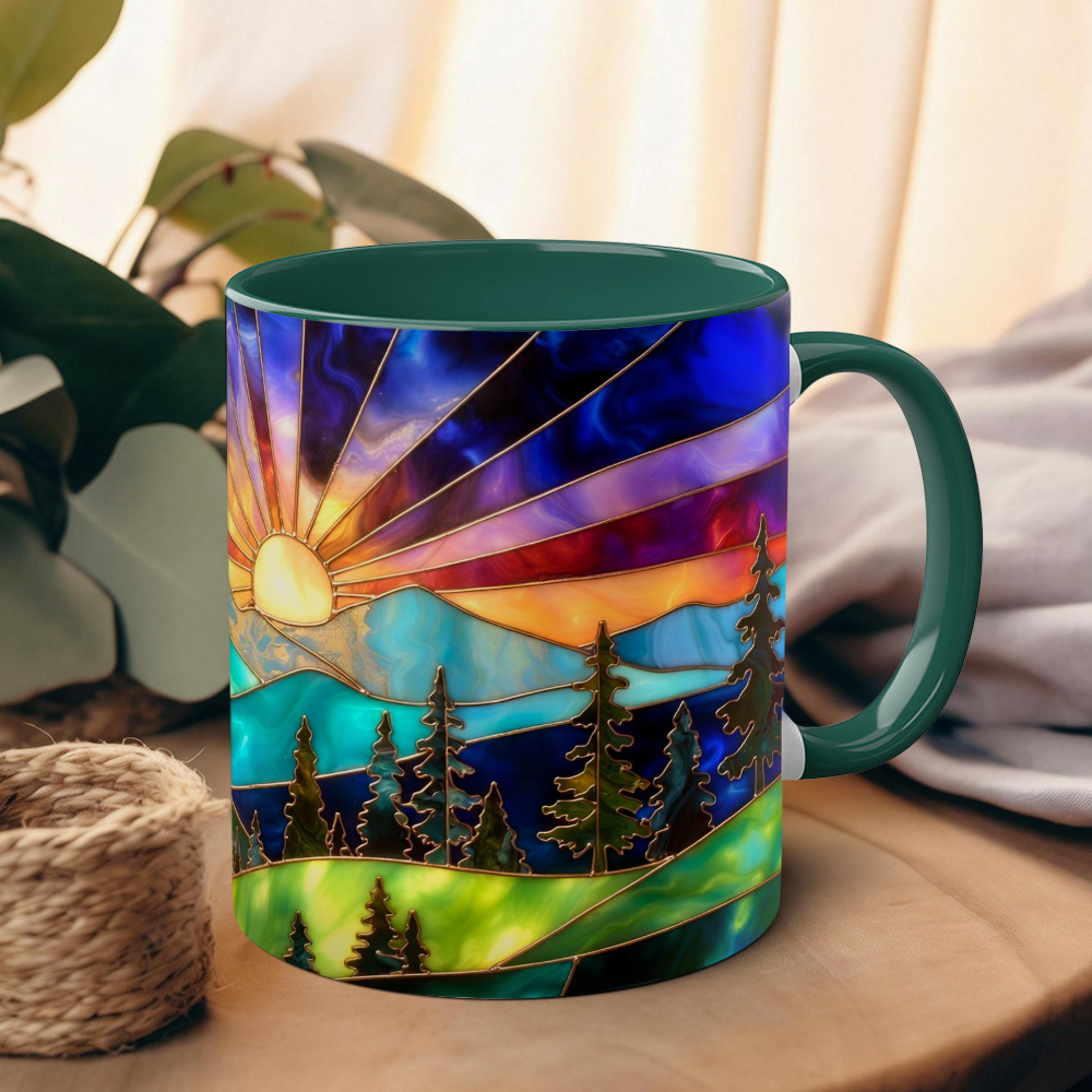 Imitation Stained Glass Mountain Landscape Mug | WSMug54