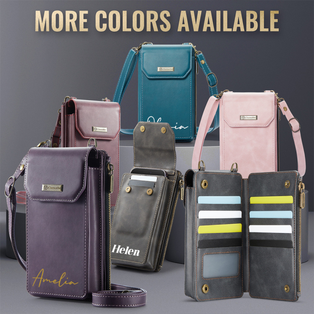 Personalized Name Crossbody Zip Card Slot Leather Phone Bags | OFBag05