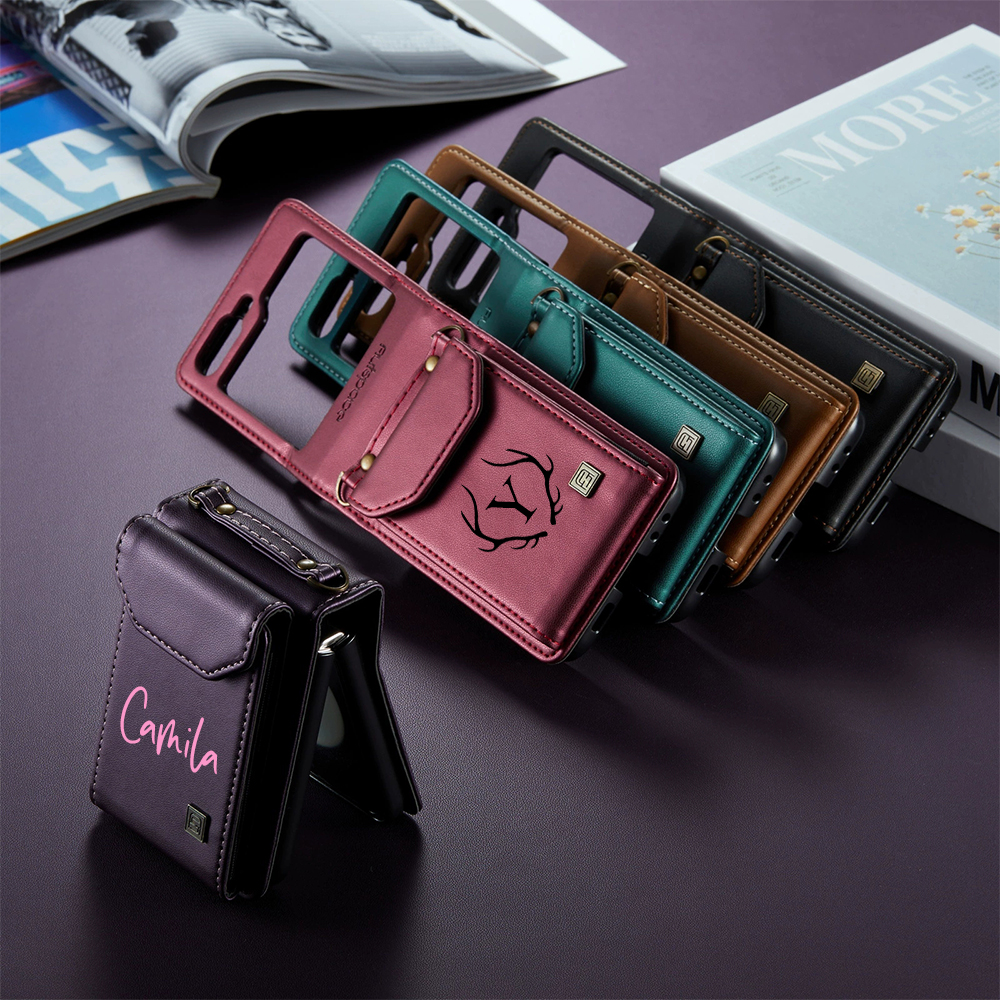 Personalized Monogram Crossbody Samsung Z Flip Phone Case with Card Holder | OFCase149