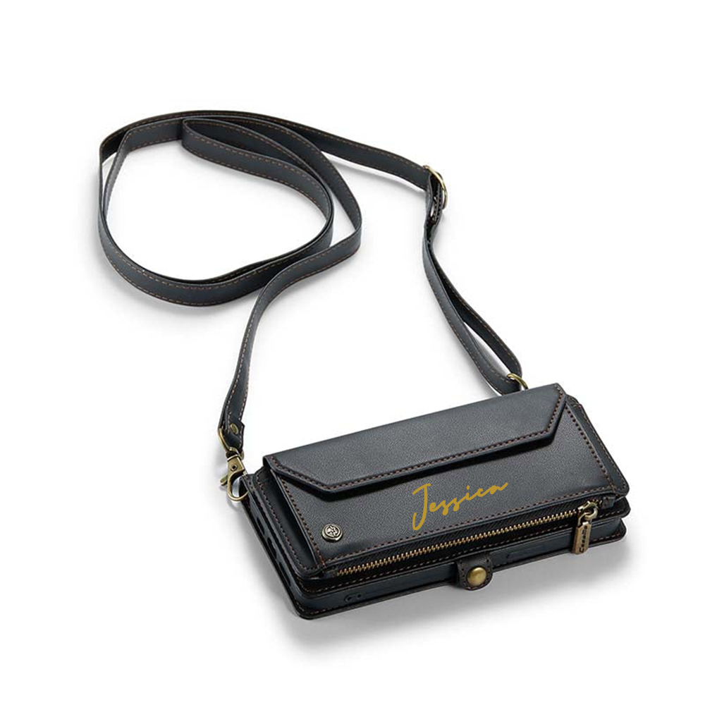 Personalised Monogram Card Holder Zipper Wallet Crossbody Phone Case | OFCase114