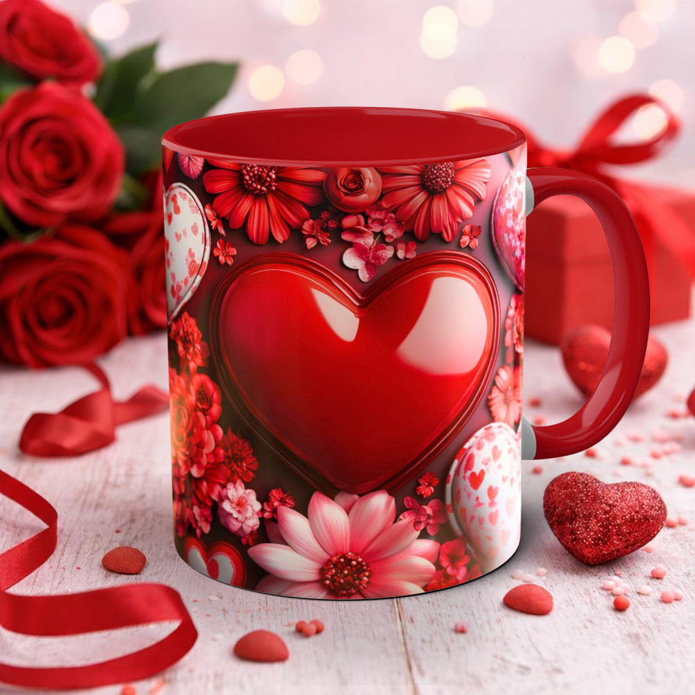 Imitation Stained Glass Bright Red Rose Heart-Shaped Mug | WSMug39