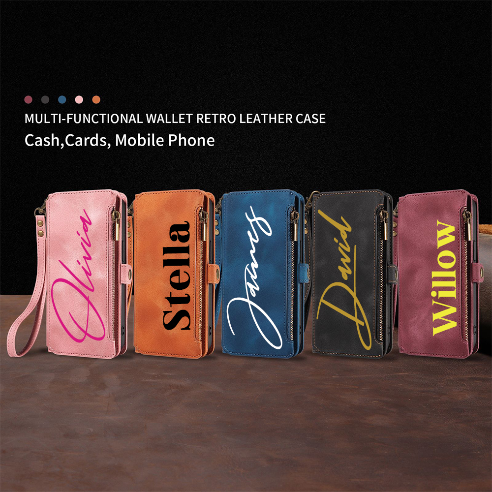 Personalised Monogram Card Holder Zipper Wallet Phone Case | OFCase116