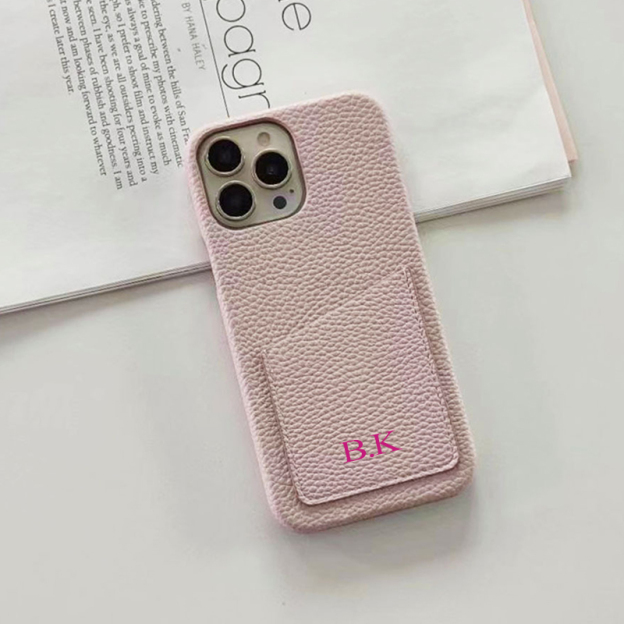 Personalised Monogram Initials Luxury Leather Phone Case with Card Pocket | OFCase088