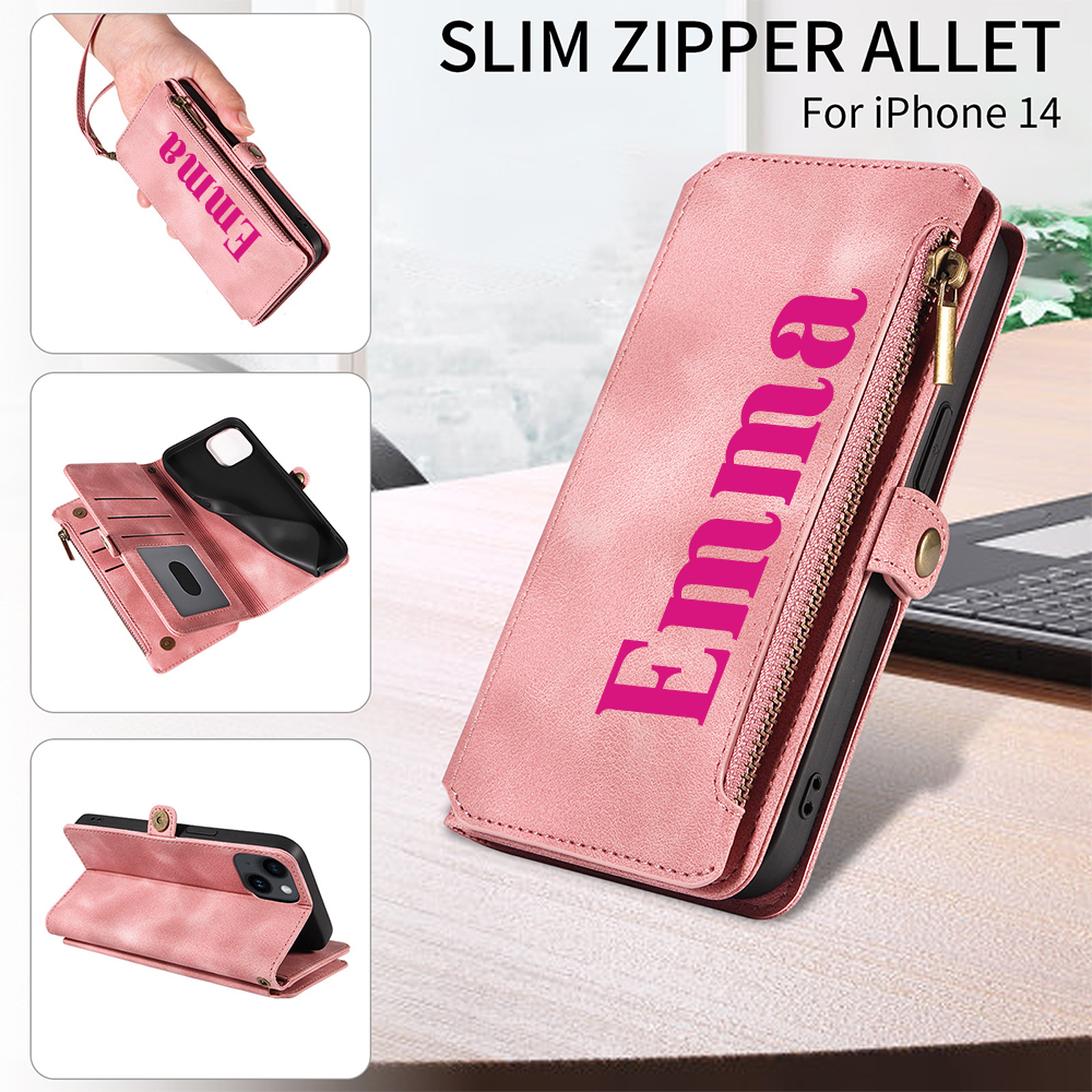 Personalised Monogram Card Holder Zipper Wallet Phone Case | OFCase116