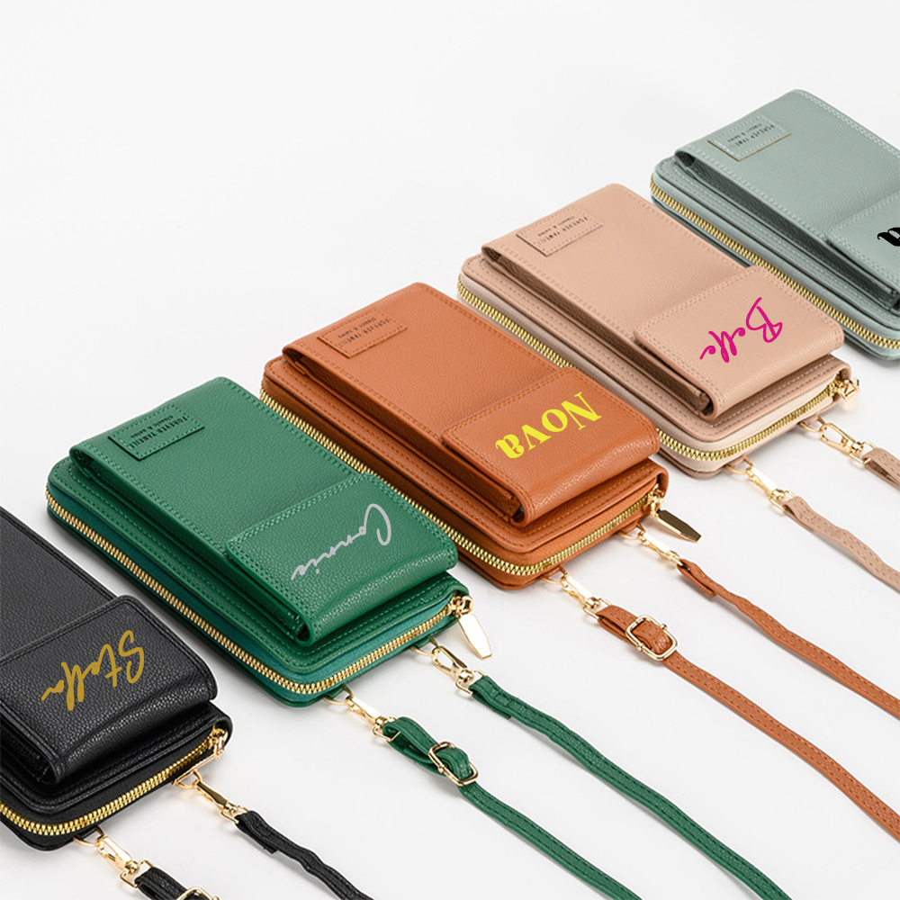 Personalized Crossbody Zip Card Slot Leather Phone Bags | OFBag02
