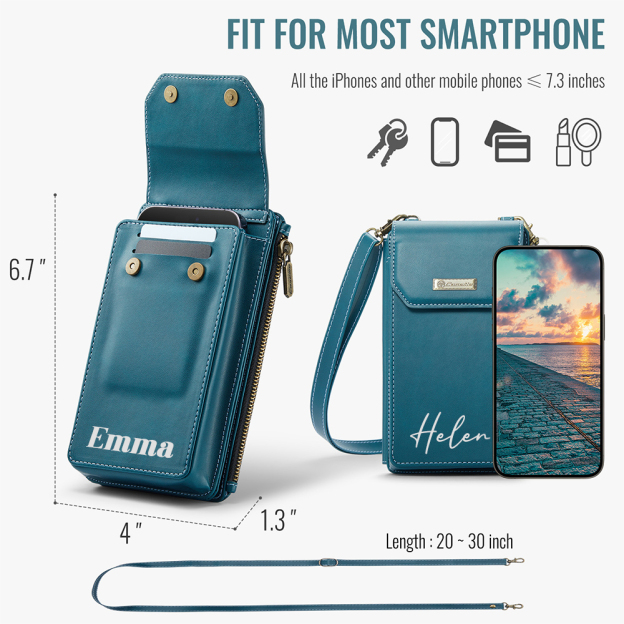 Personalized Name Crossbody Zip Card Slot Leather Phone Bags | OFBag05