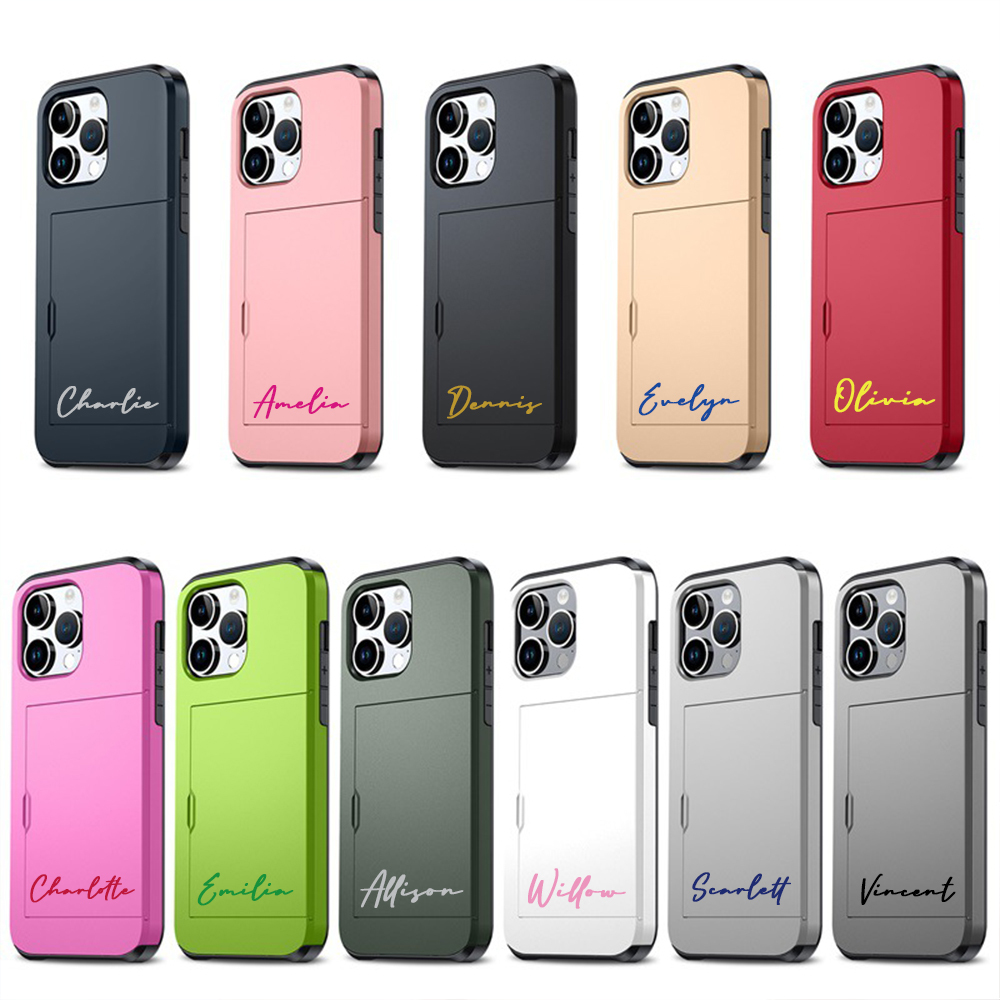 Personalised Monogram Dual Layer Hidden Card Slot Slim Wallet Phone Case | OFCase124