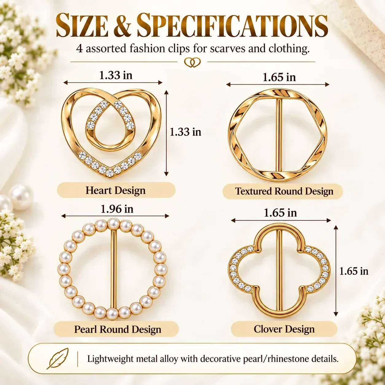 Product specifications for women's fashion metal shirt clips