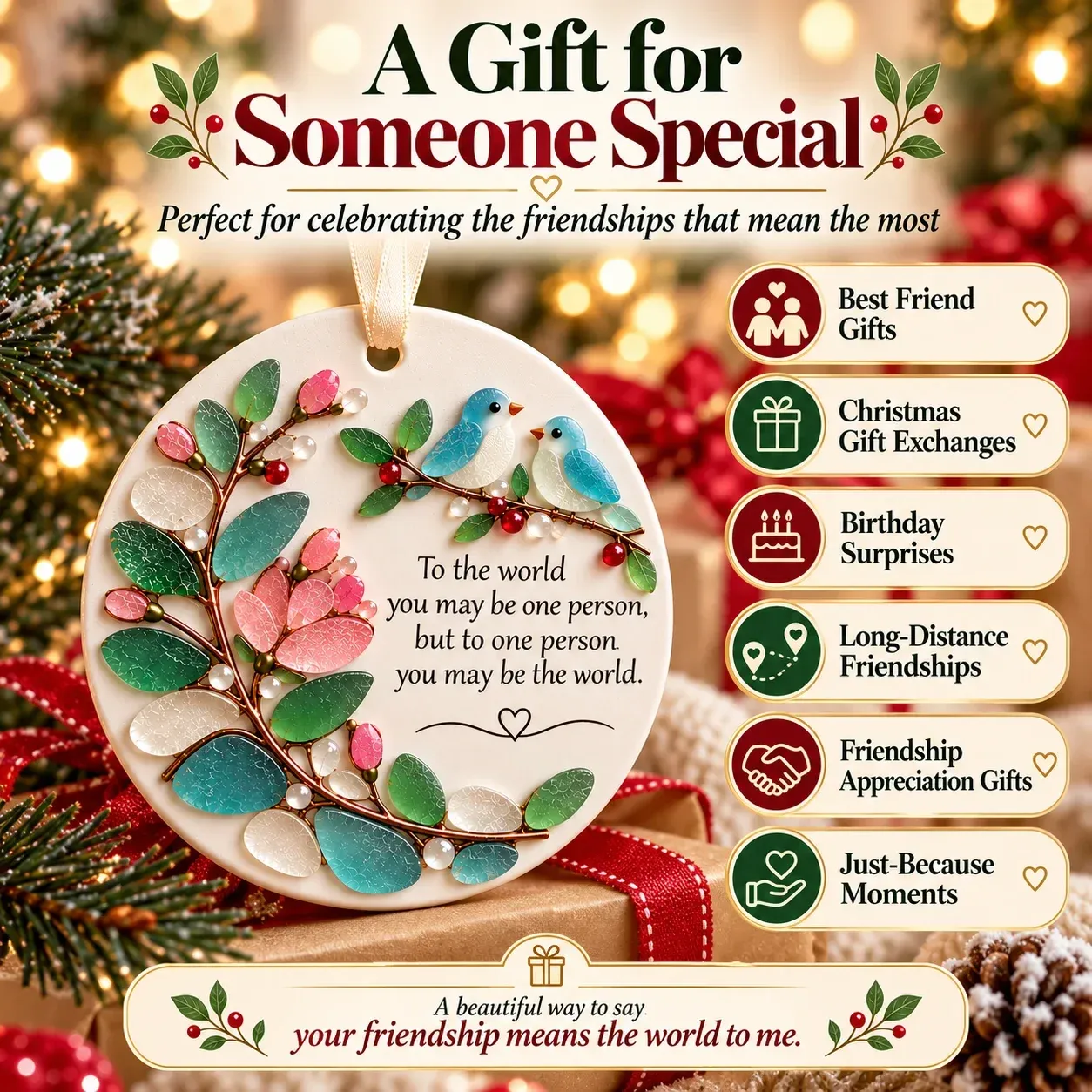 Love Birds ornament presented as a thoughtful friendship gift