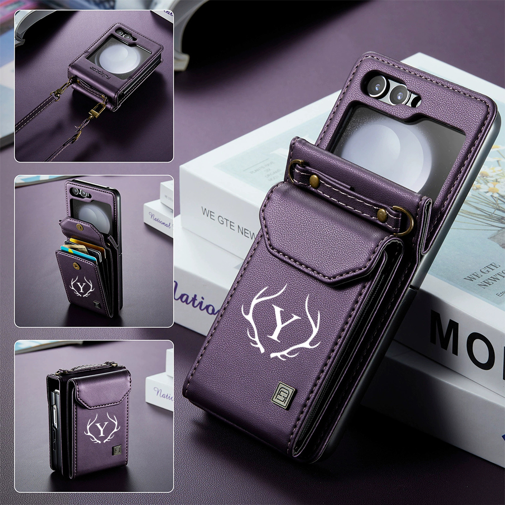 Personalized Monogram Crossbody Samsung Z Flip Phone Case with Card Holder | OFCase149