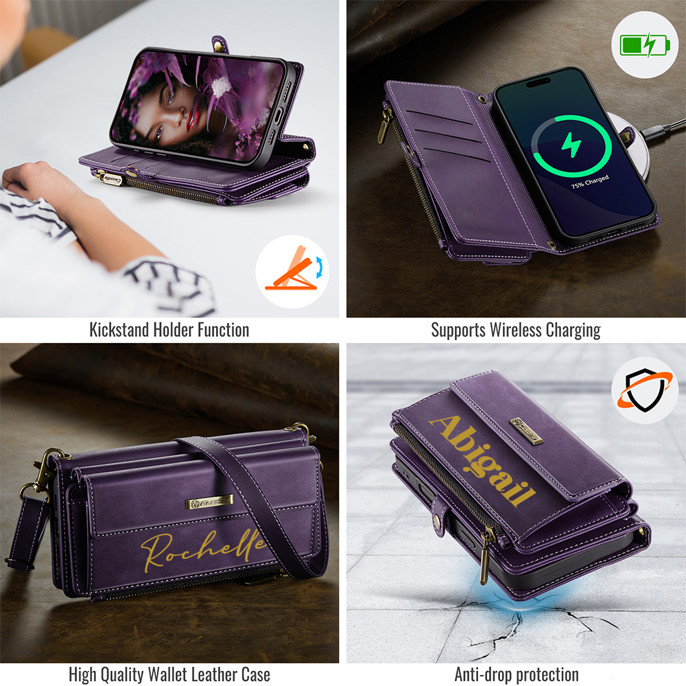 Personalised Monogram Card Holder Zipper Wallet Crossbody Phone Case for iPhone & Samsung | OFCase153