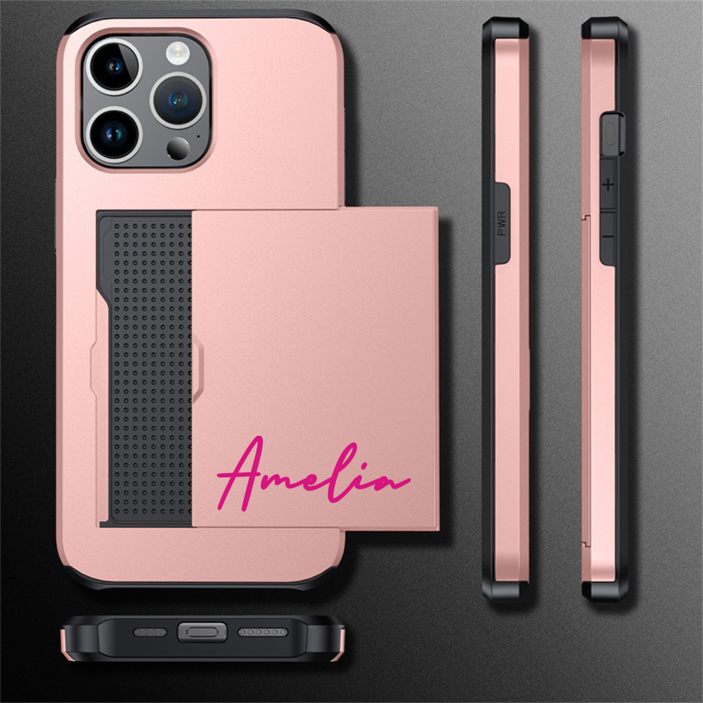 Personalised Monogram Dual Layer Hidden Card Slot Slim Wallet Phone Case | OFCase124