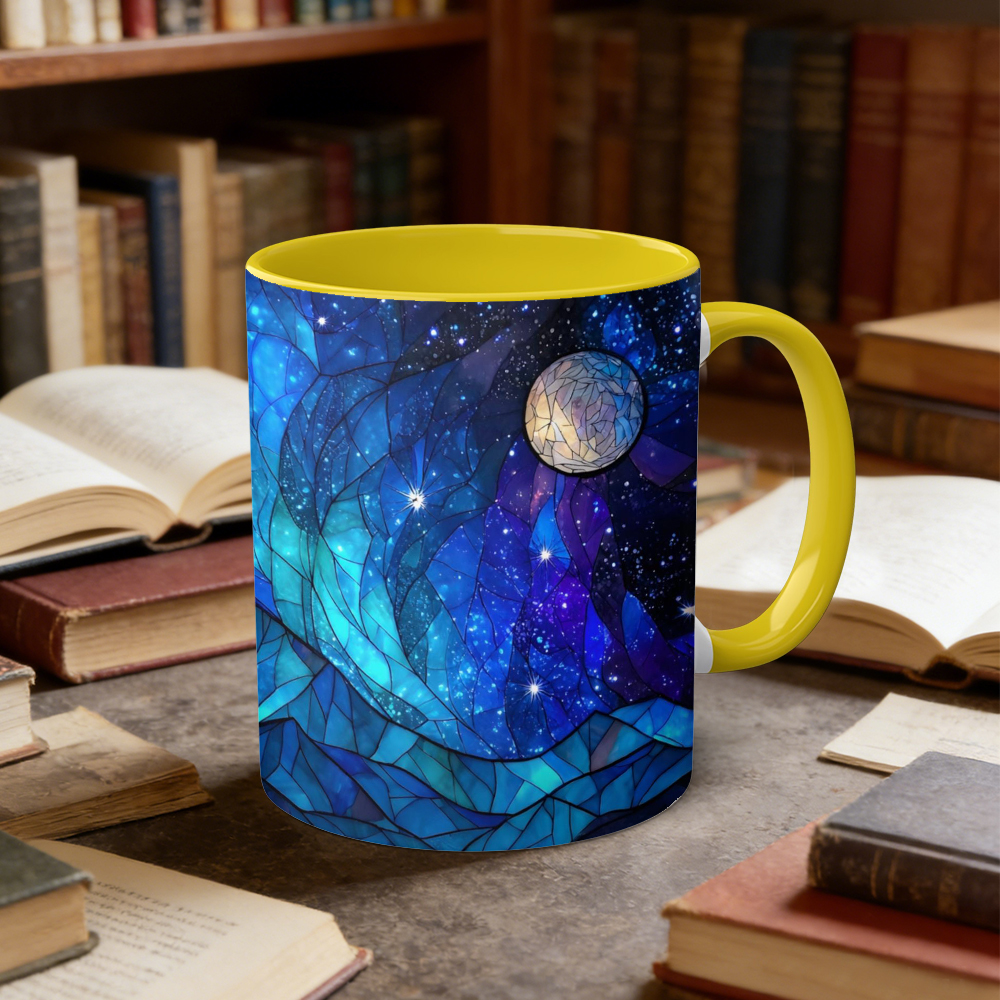 Stained Glass Starry Sky Mountain Ceramic Mug | WSMug09