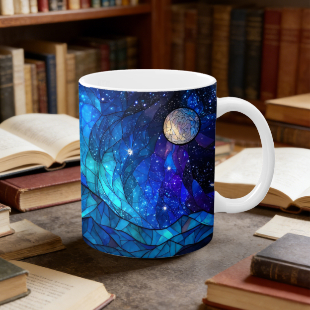 Stained Glass Starry Sky Mountain Ceramic Mug | WSMug09