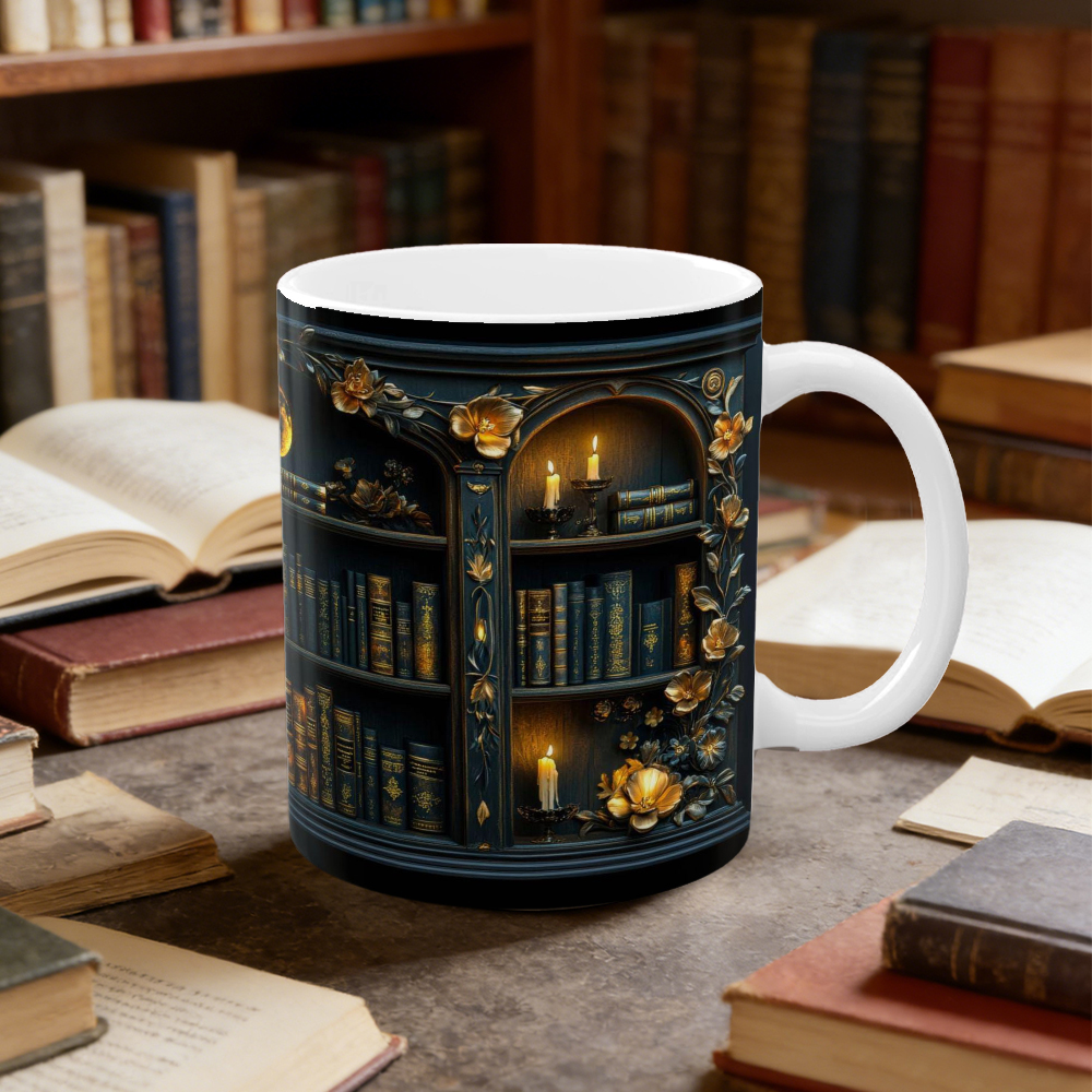 Ceramic Dark Academia Aesthetic Gothic Bookshelf Coffee Mug | WSMug18